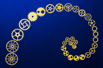 Golden gears in Fibonacci spiral symbolizing business growth and progress