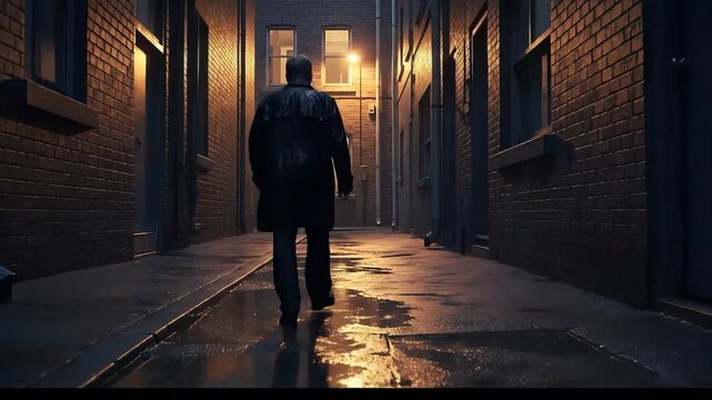 Exploring a Quiet Wet Alley After Rain in Dim Night Lighting