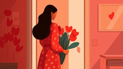 Person brings flowers to a home on Valentine's Day to surprise a loved one