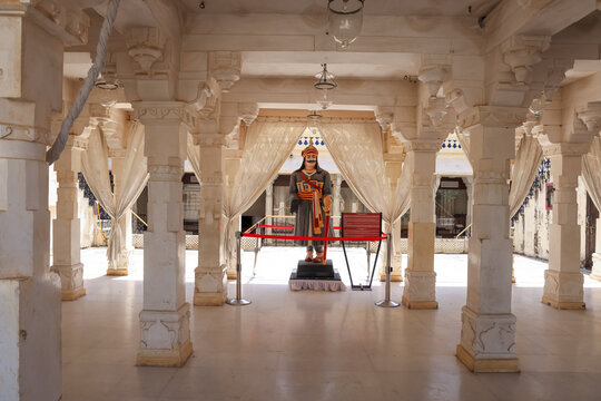 Statue of Raja Maharana Pratap within the City Palace complex in Udaipur, India.