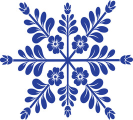 Fototapeta premium Blue Floral Mandala Pattern Vector Illustration with Symmetrical Flowers and Leaves for Textile and Decorative Design.