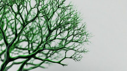 Green tree branches against a white backdrop in a nature setting