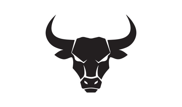 Fierce black silhouette of a bull's head with sharp horns and angry eyes, symbolizing power.