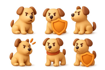Obraz premium Cute cartoon guard dogs with shields for decorative design and security themed projects
