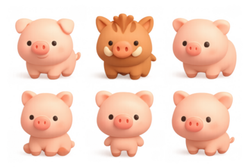 Cute zodiac pigs illustration for holiday decorations and children's design projects