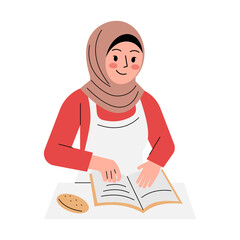 Woman Reading Recipe Book While Baking