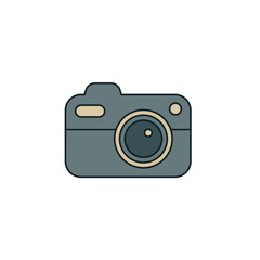 Modern flat design camera icon featuring clean geometric shapes and a stylish two-tone color scheme. Fully scalable vector, perfect for UI/UX design, mobile apps, websites, photography branding