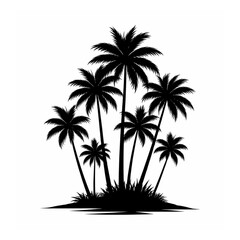 Tropical Palm Tree Silhouette on white background.