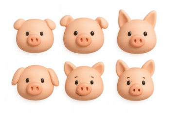 Cute and diverse pig icons collection for creative design projects