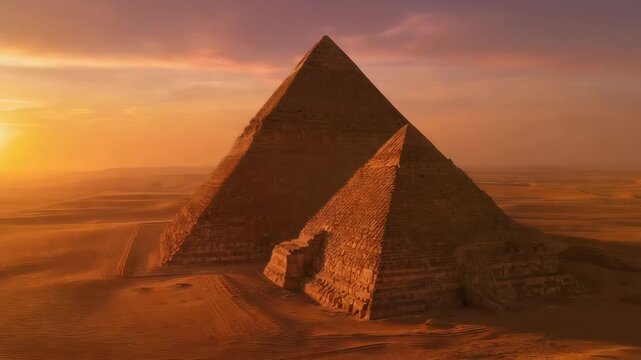 Aerial View of Great Pyramids Giza at Sunset