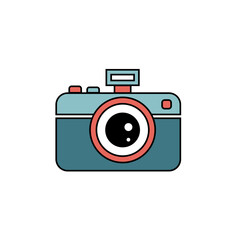 Flat design camera icon created using clean geometric shapes and a modern two-tone color scheme. Fully scalable vector suitable for UI/UX design, mobile apps, websites, photography branding, and digit