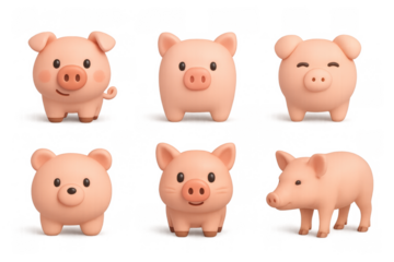 Cute cartoon pig icons set for creative design and decoration