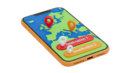 Smartphone showing European map with destination markers
