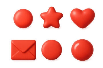 Red envelope icon set with heart, star, and circular designs for graphic design projects