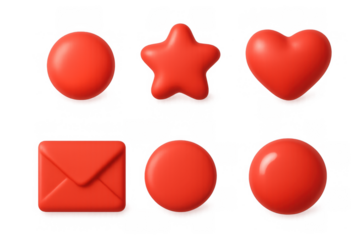 Red envelope icon set with heart, star, and circular designs for graphic design projects