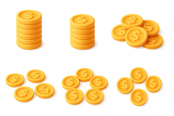 Cartoon coin icons collection for financial design and game elements