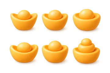 Cartoon gold ingot icons collection for simple design in financial and treasure themes