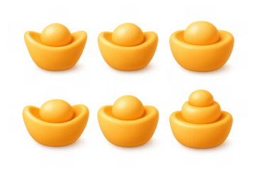 Cartoon gold ingot icons collection for simple design in financial and treasure themes