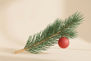 Pine Branch and Red Christmas Ornament