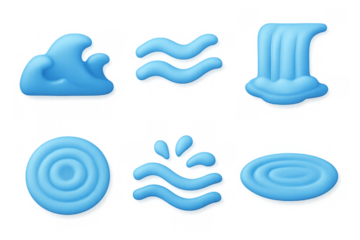Abstract water icon set for design projects featuring waves, ripples, and splashes