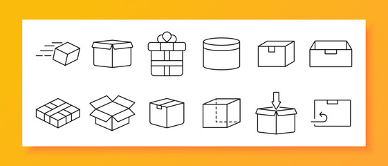 Box set icon. Package, parcel, gift, delivery, open, close, cardboard, shipment, present, container, logistics, packaging, storage, order, return, fold, transport, stack, square, product