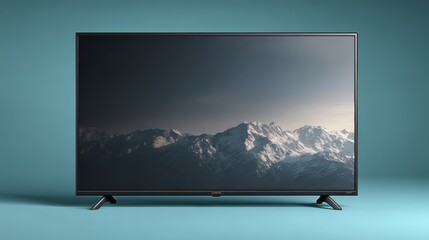 Modern large black TV mockup with subtle shadow, isolated on white background, clean edges, photorealistic PNG perfect for presentations, interior mockups, and electronic design displays
