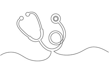 Stethoscope in continuous one line art drawing on white background