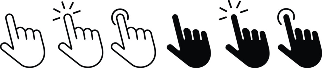 Hand click icon set. pointer sign and symbol. Computer mouse click cursor arrow icons set. hand cursor icon. Hand cursors icons click set vector illustration on transparent background
