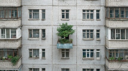 Apartment Building Facade With Vegetation and Windows