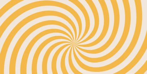 Fototapete Spirale Groovy spiral simple starburst background. Retro spiral yellow sun rays abstract illustration. Vector wavy retro decoration. Radial carnival stripes vintage backdrop. Sunburst 70s pop art design.  © Syuzann q