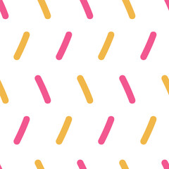 Rain doodle seamless pattern. Small lines kids sprinkles background. Simple kids birthday confetti repeated wallpaper. Short line dash vector surface design. Repeat spots print.