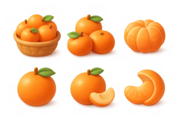 Tangerine icon set with simple compositions for seasonal design and decoration