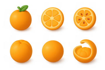Stylized cartoon orange icons set for creative design projects