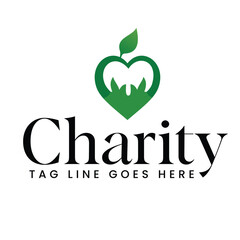 Modern green charity company logo vector with heart and leaf symbols representing hope, care, community, sustainability, giving back, wellness and social impact