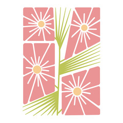 flat illustration of flowers with thorny leaves inscribed in rectangle. modern abstract geometric element. single design element for posters, home decor prints, textiles, and modern backgrounds