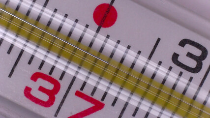 Medical thermometer readings.
The position of the tip of the mercury column indicates elevated temperature.
