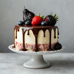 cheesecake with berries, white background