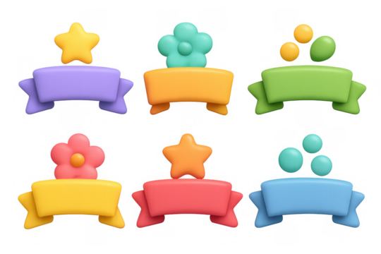 Colorful banner icons with stars and flowers for graphic design and web elements - Powered by Adobe