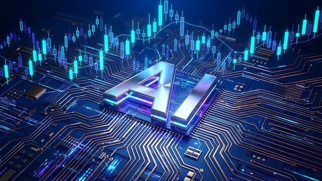 Futuristic AI technology powering financial market growth with digital data streams