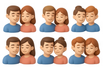 Cartoon couplets icon set for romantic design and sentimental decorations