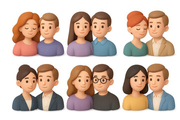 Charming cartoon couple collection for diverse relationship representation in creative design