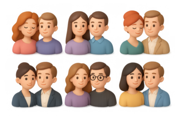 Charming cartoon couple collection for diverse relationship representation in creative design