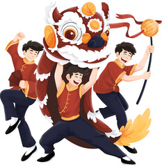 Man Performing a Chinese Lion Dance Illustration