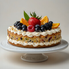 piece of cake with berries, white background