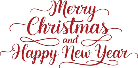 Elegant Merry Christmas and Happy New Year Calligraphy in Red on White Background