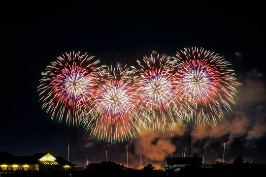 fireworks over the river - Powered by Adobe