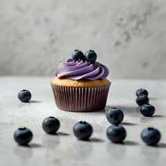 blueberry muffin with blueberries, white background