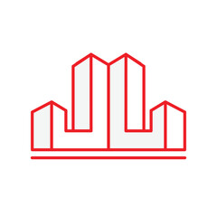 this is a flat logo design that depicts a monogram letters JL in 3d building shape. It looks clean in red and white color on a white background.  