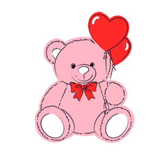Fototapeta premium Cute Teddy Bear with Heart Balloon Valentine Illustration