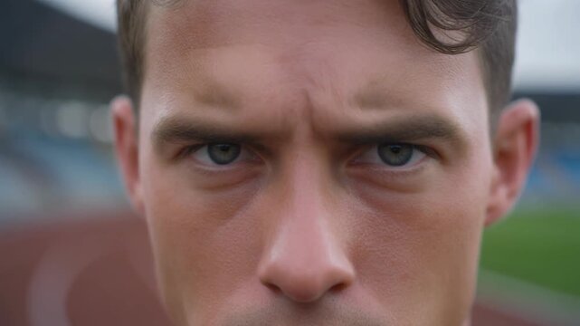 Intense Focus - Athletes Determined Gaze at the Stadium.